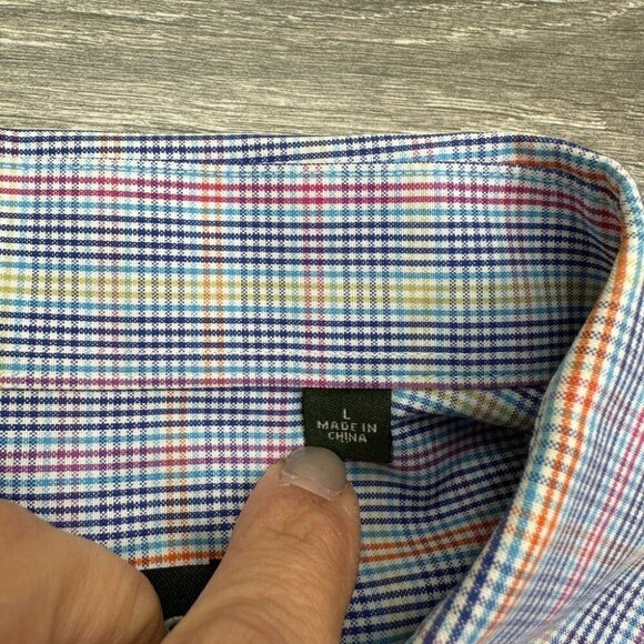 Orvis Dress Shirt Men's Large Blue Plaid Geometric Button Up Oxford Long Sleeve - Picture 3 of 14